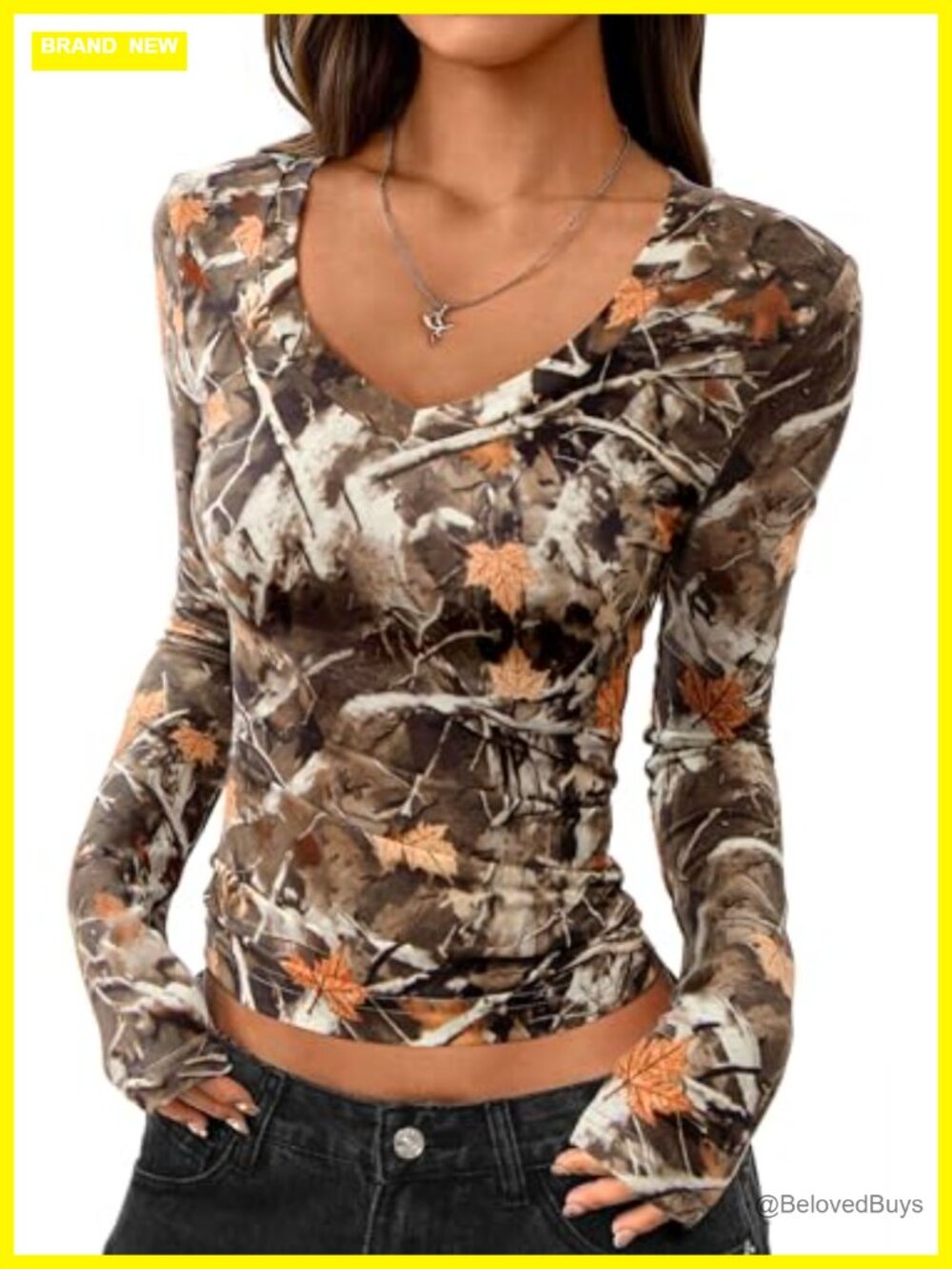 Womens Long Sleeve Slim Fit V-Neck Crop Top Stretchy Knit Basic Tee